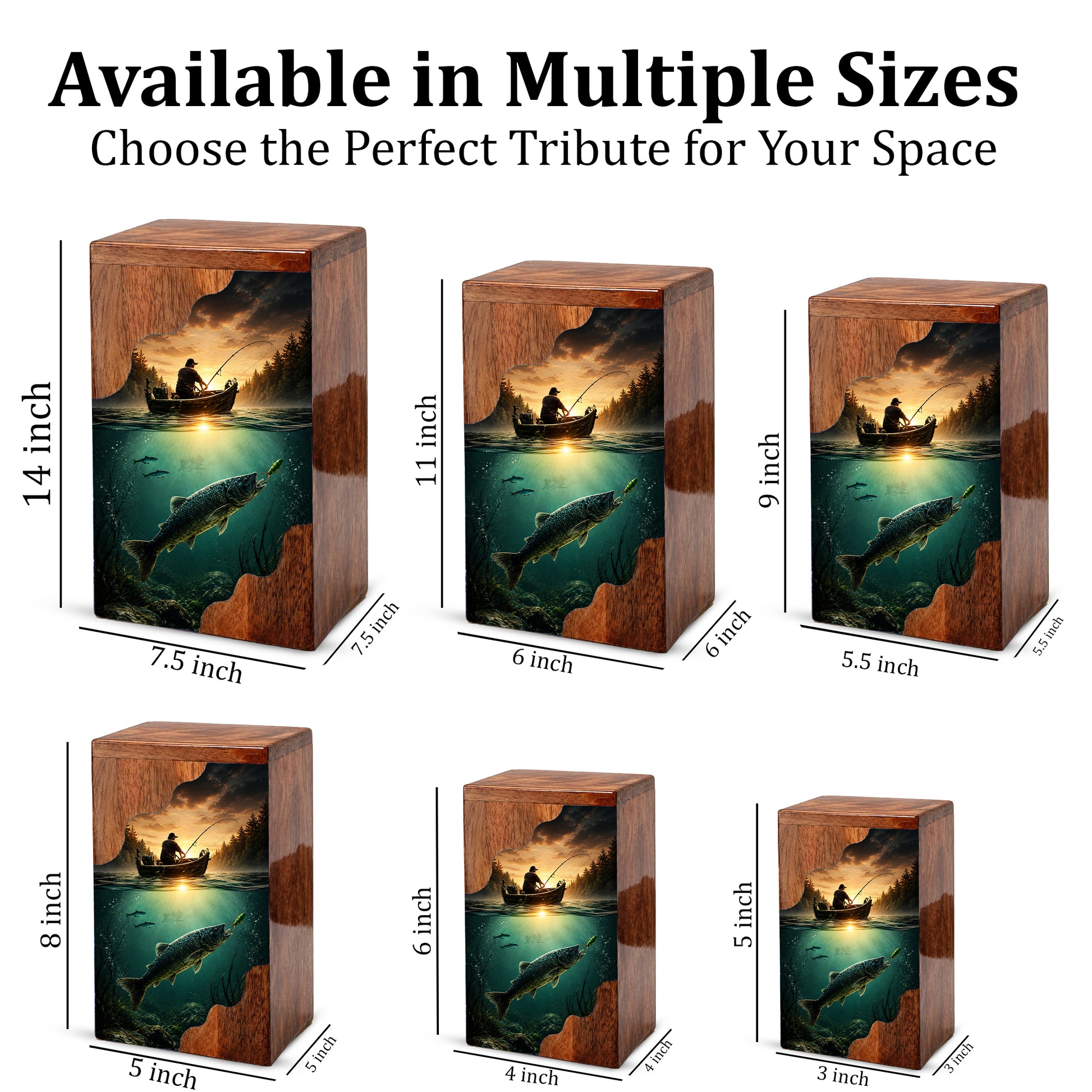 Personalized Wooden Cremation Urn – Fishing Memorial Urn | Gone Fishing Wooden Urn for Dad