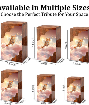 Cat Wooden Cremation Urn – Angel Cat Memorial Urn | Custom Pet Urn for Cat Ashes