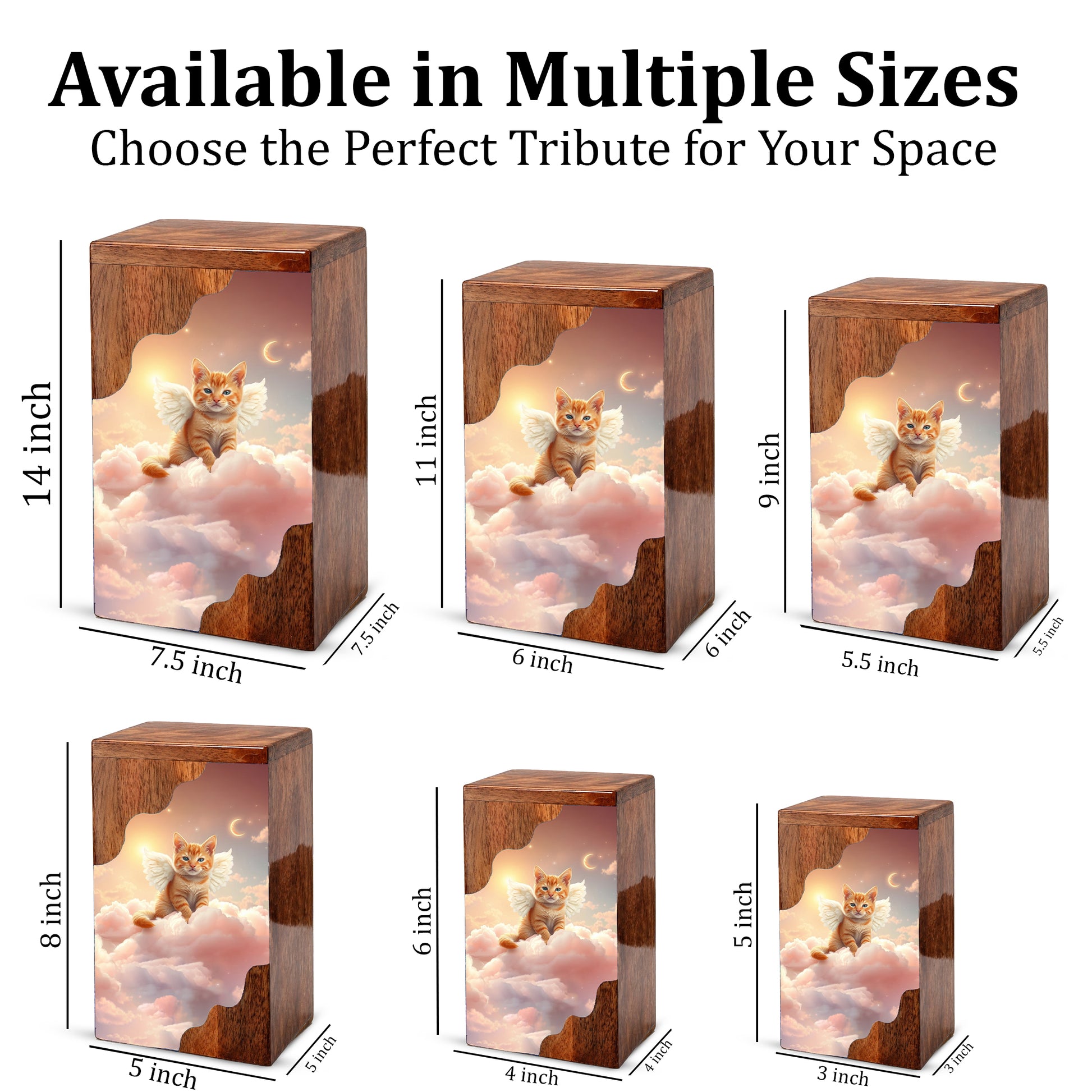 Cat Wooden Cremation Urn – Angel Cat Memorial Urn | Custom Pet Urn for Cat Ashes