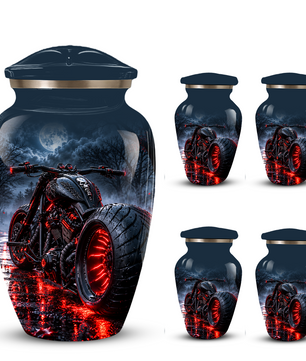 Personalized Adult Cremation Urn for Ashes, Custom Motorcycle Memorial Urn, Black Chopper with Red LED Lights