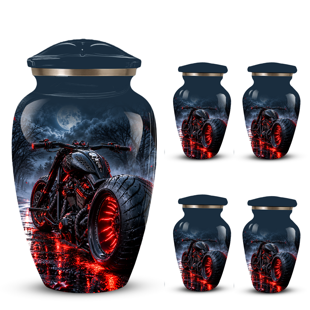 Personalized Adult Cremation Urn for Ashes, Custom Motorcycle Memorial Urn, Black Chopper with Red LED Lights