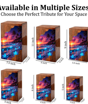 Butterfly Beach Wooden Cremation Urn – Sunset Ocean Memorial Urn for Mom