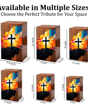 Wooden Cremation Urn – Radiant Cross Memorial Urn | Christian Wooden Urn for Ashes