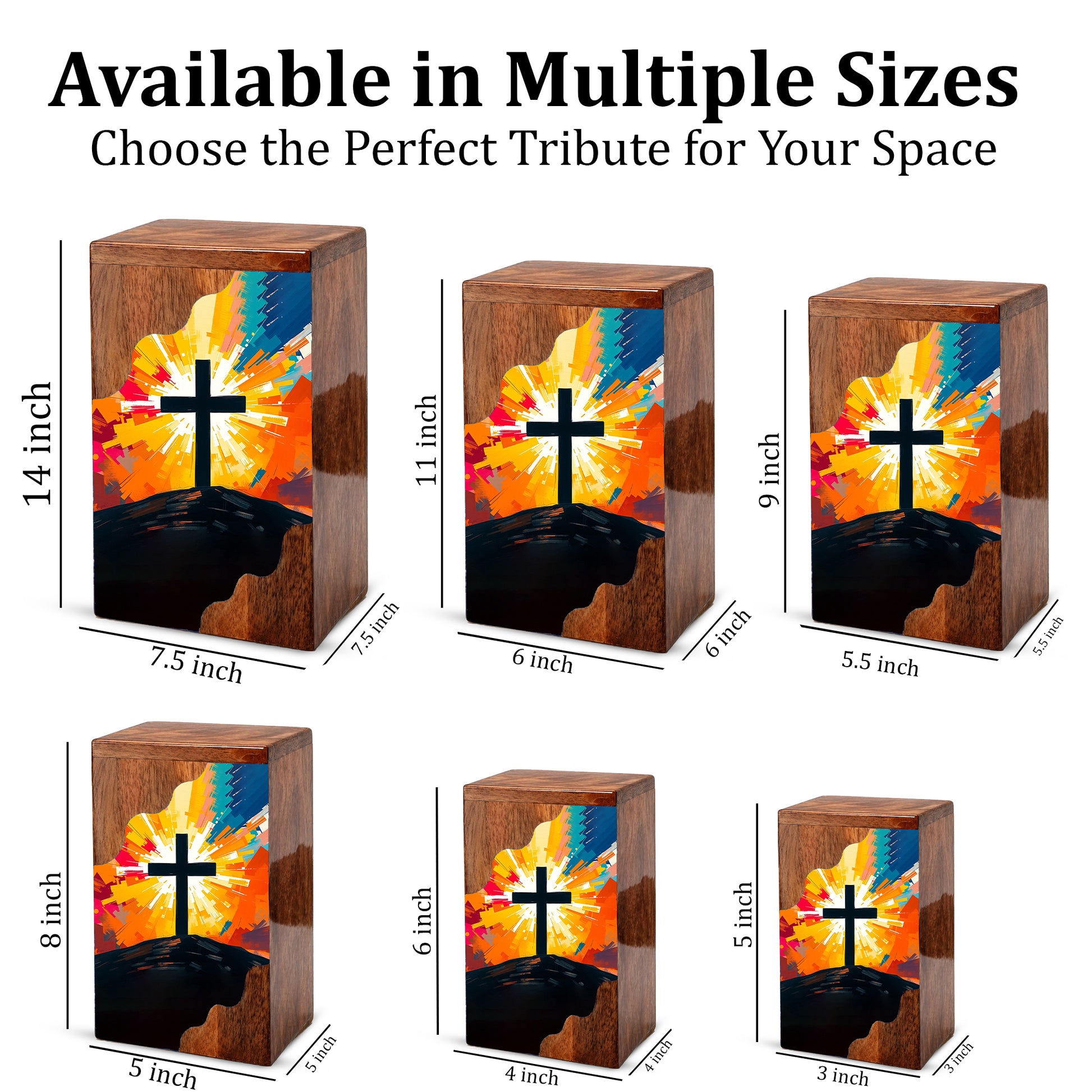 Wooden Cremation Urn – Radiant Cross Memorial Urn | Christian Wooden Urn for Ashes