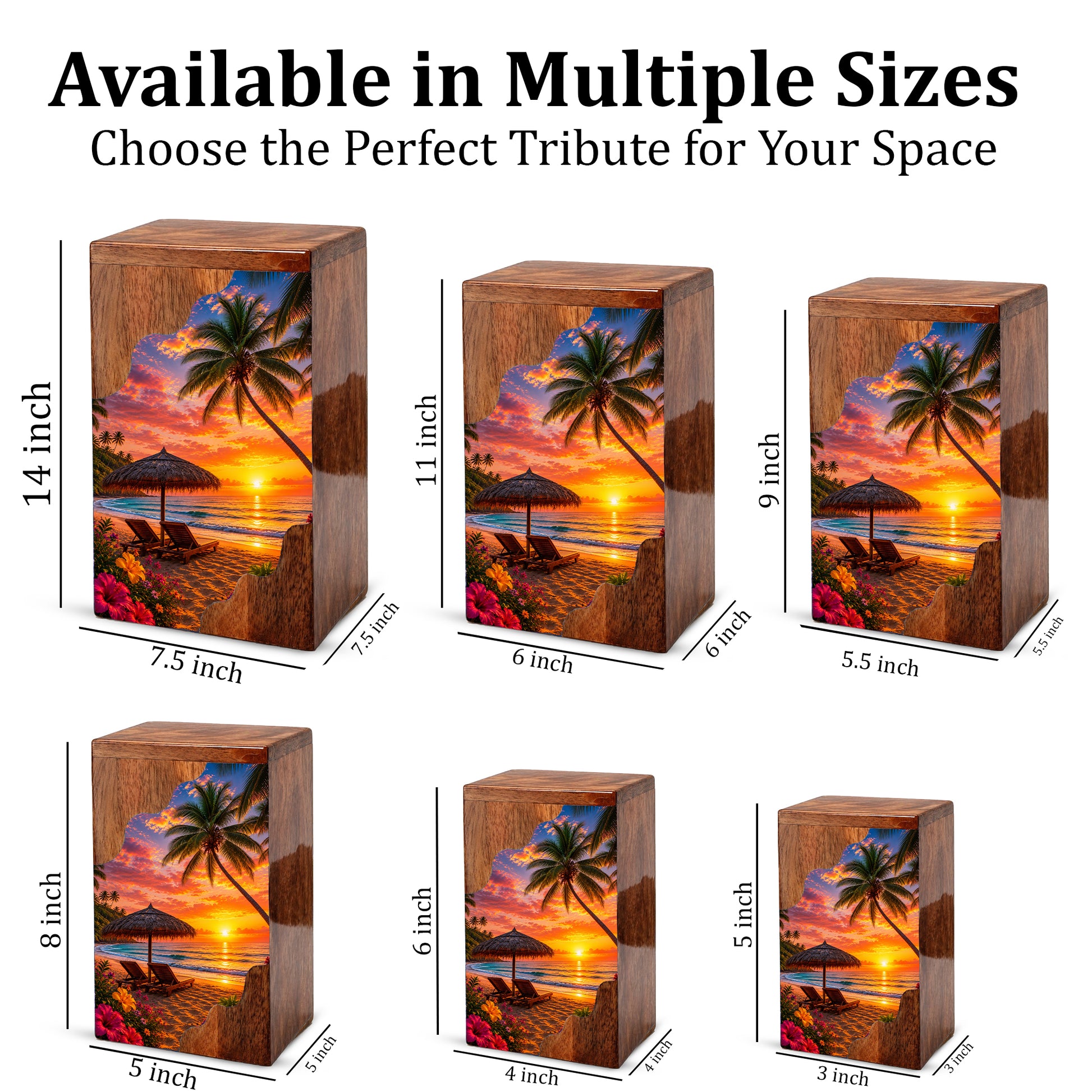 Paradise Wooden Cremation Urn – Beach Theme Wooden Urn for Human Ashes