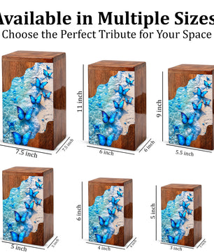 Blue Butterfly Beach Wooden Cremation Urn – Personalized Memorial Urn for Human Ashes