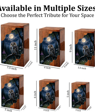 Owl Wooden Cremation Urn – Moonlit Memorial Urn | Wooden Urn for Human Ashes