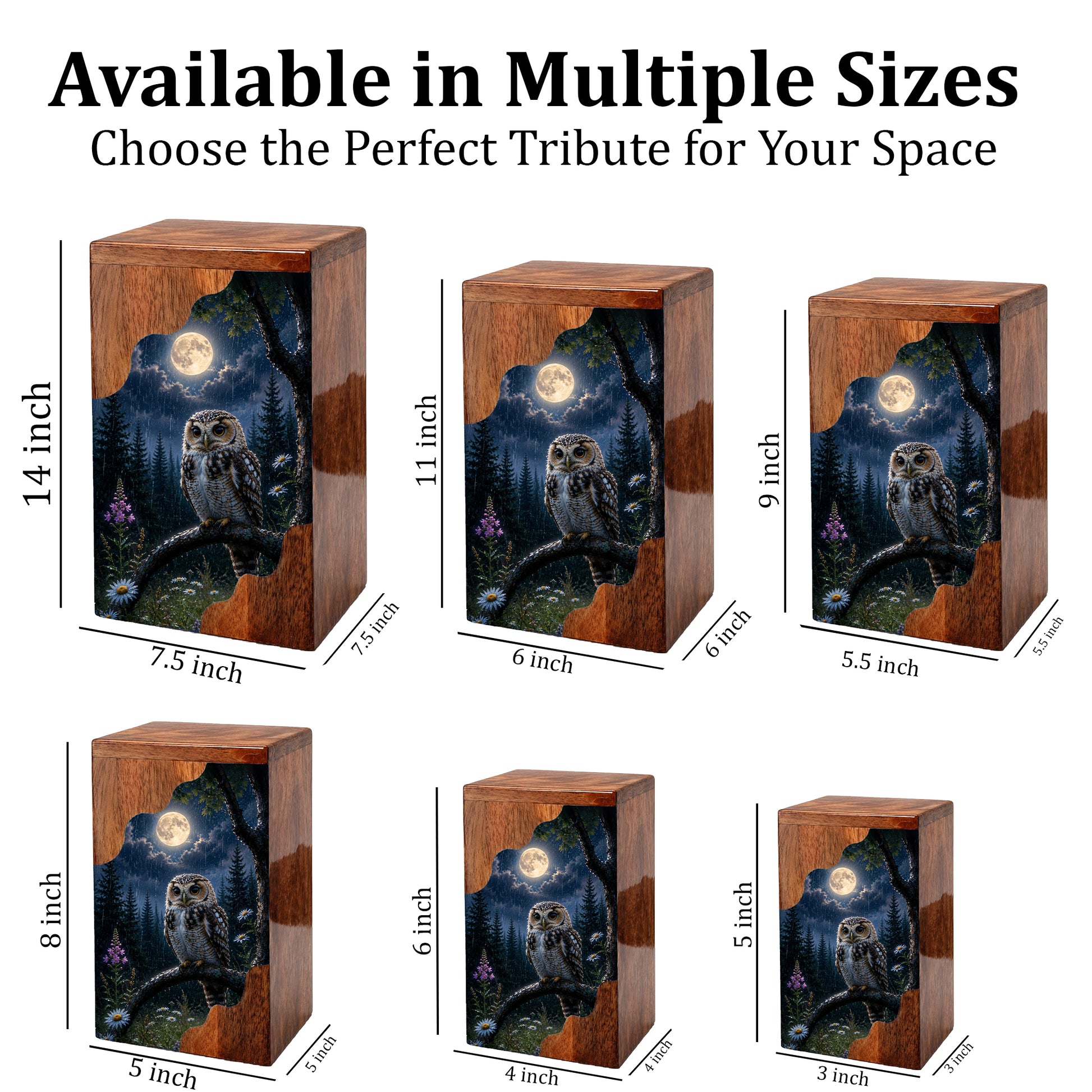 Owl Wooden Cremation Urn – Moonlit Memorial Urn | Wooden Urn for Human Ashes