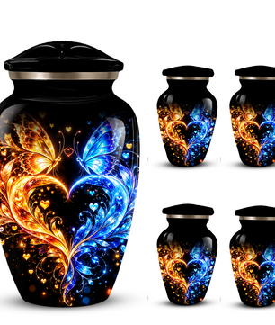 Butterfly Cremation Urn for Adult Ashes, Blue and Gold Butterflies Memorial Urn