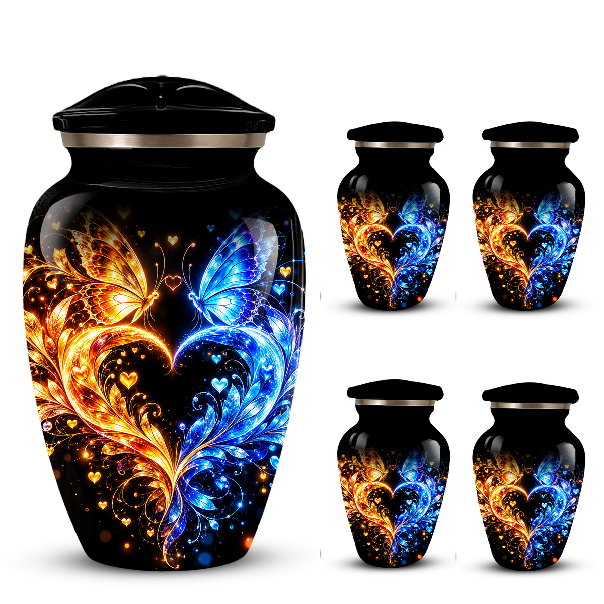 Butterfly Cremation Urn for Adult Ashes, Blue and Gold Butterflies Memorial Urn