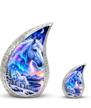 White Horse Cremation Urn for Ashes, Fantasy Horse Adult Memorial Urn