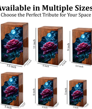 Moonlit Rose Wooden Cremation Urn – Rose Memorial Urn for Human Ashes