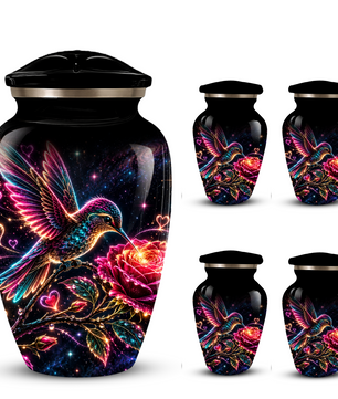 Hummingbird and Rose Cremation Urn for Adult Ashes – Personalized Aluminum Memorial Urn