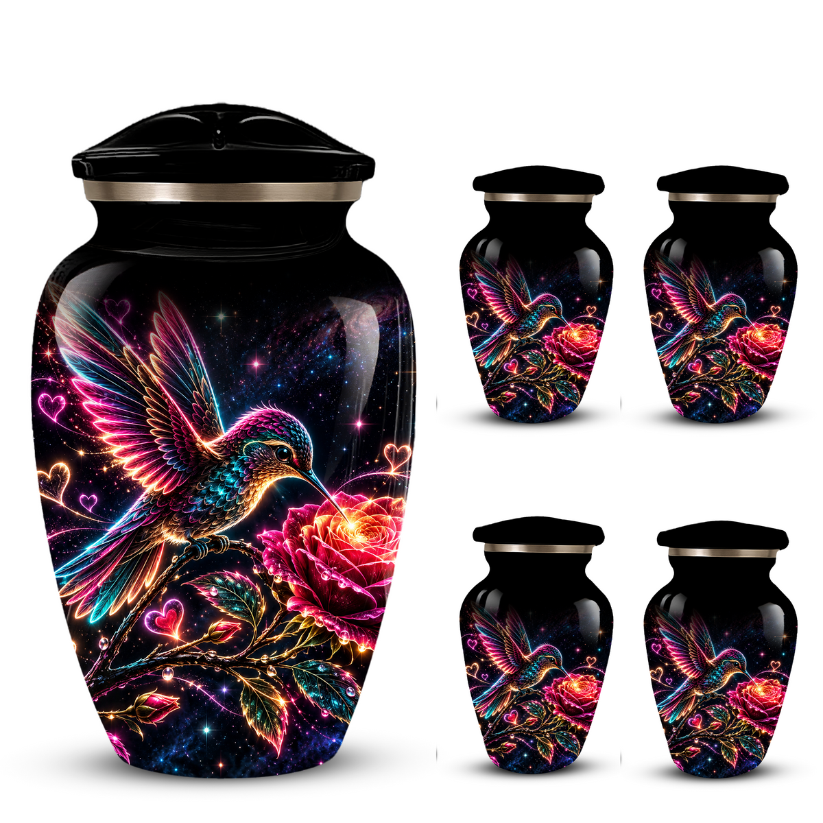 Hummingbird and Rose Cremation Urn for Adult Ashes – Personalized Aluminum Memorial Urn