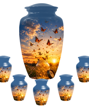 Orange Butterfly Memorial Urn For Mom - Sunset Memorial Keepsake Urn For Ashes