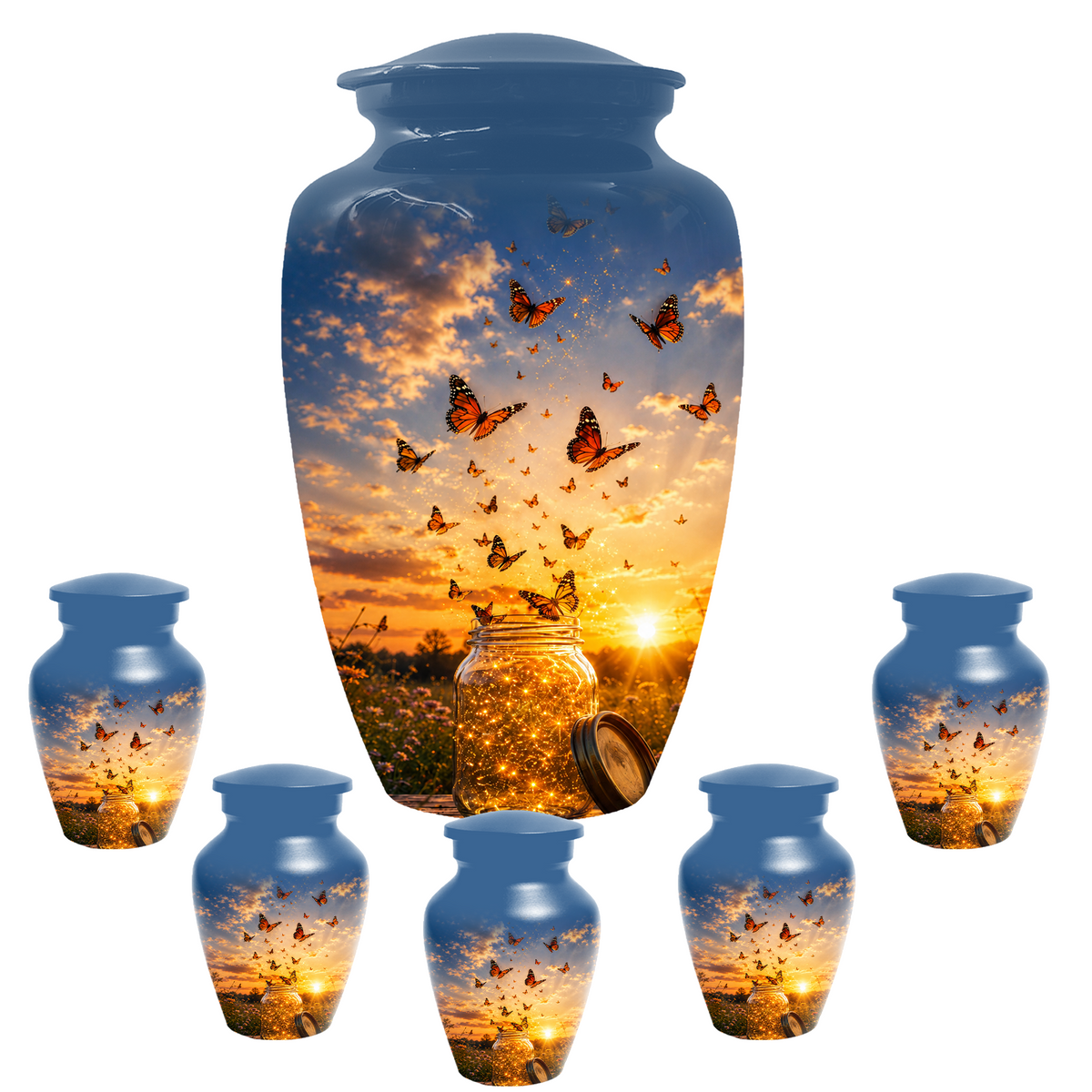 Orange Butterfly Memorial Urn For Mom - Sunset Memorial Keepsake Urn For Ashes