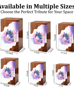 Wooden Cat Cremation Urn – Custom Cat Memorial Urn with Rainbow Bridge Design