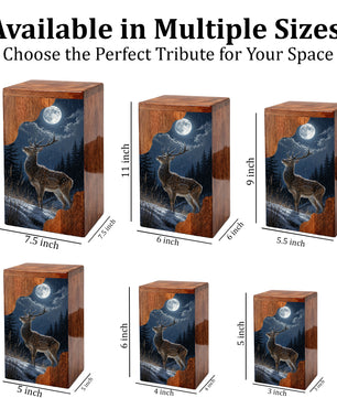 Deer Wooden Cremation Urn – Moonlit Forest Memorial Urn