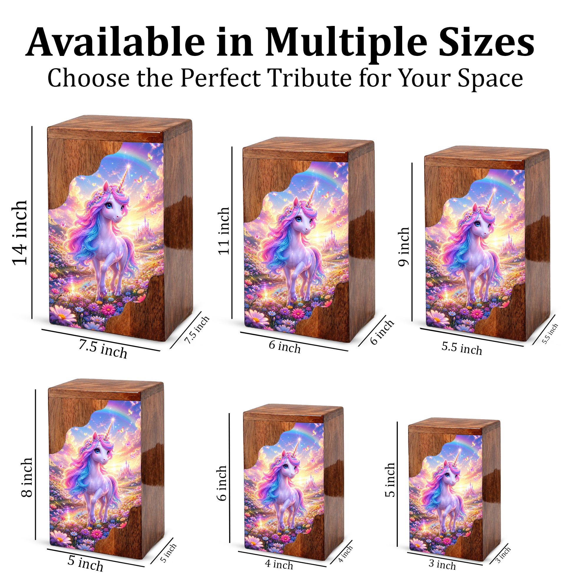 Unicorn Rainbow Wooden Cremation Urn – Wooden Urn for Human Ashes