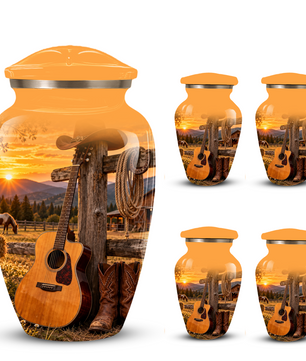 Personalized Cowboy Cremation Urn for Ashes, Country Music Guitar Design, Custom Adult Urn