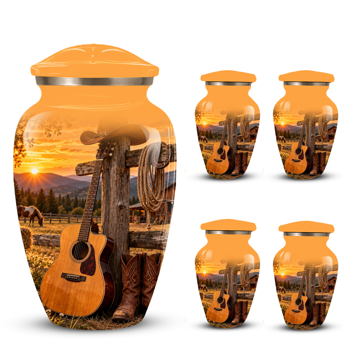 Personalized Cowboy Cremation Urn for Ashes, Country Music Guitar Design, Custom Adult Urn