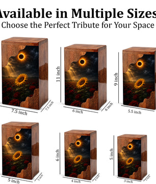 Sunflower Wooden Cremation Urn for Mom | Eclipse Memorial Urn for Human Ashes