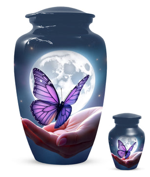 Beautiful Moon Purple Butterfly Urn for Human Ashes | Purple Butterfly Moonlight Cremation Urn