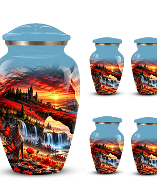 Personalized Fantasy Cremation Urn for Ashes, Red Butterfly Castle Memorial Urn, Custom Adult Urn