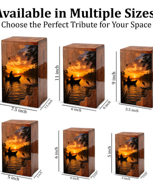 Sunset Fishing Wooden Cremation Urn – Gone Fishing Memorial Urn for Human Ashes