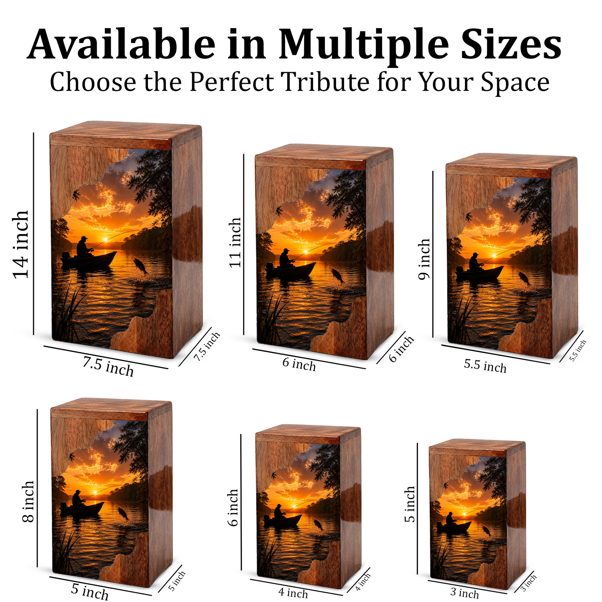 Sunset Fishing Wooden Cremation Urn – Gone Fishing Memorial Urn for Human Ashes