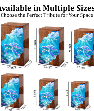 Sea Turtle Wooden Cremation Urn – Ocean Memorial Urn for Human Ashes