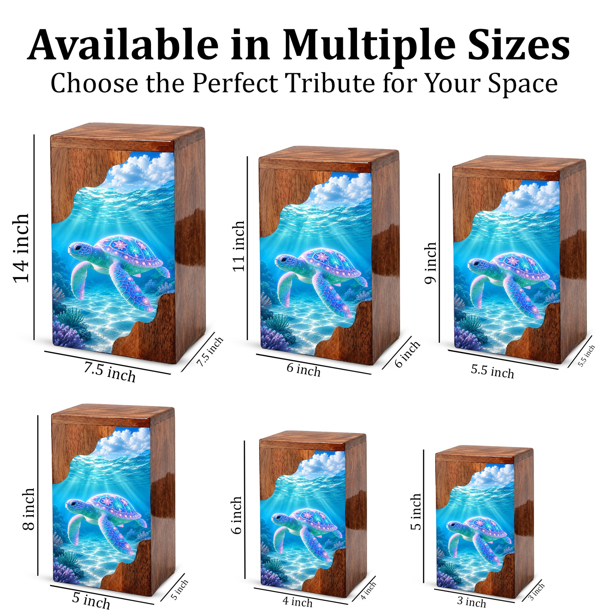 Sea Turtle Wooden Cremation Urn – Ocean Memorial Urn for Human Ashes