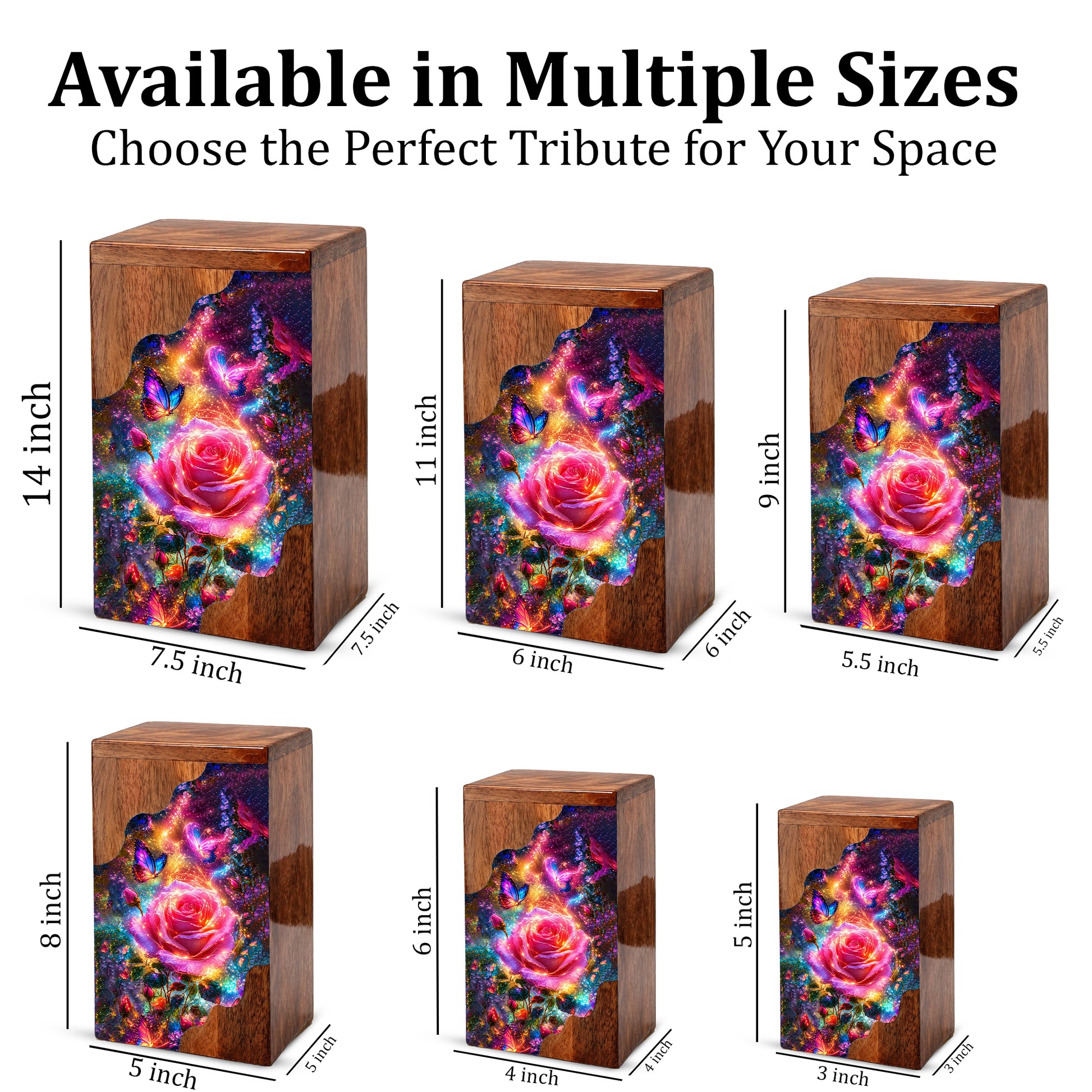 Rose Butterfly Wooden Cremation Urn for Human Ashes