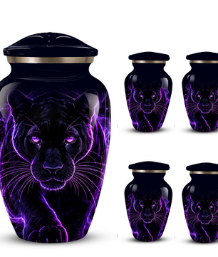 Black Panther Cremation Urn for Ashes | Personalized Panther Memorial Urn | Purple Panther Adult Urn