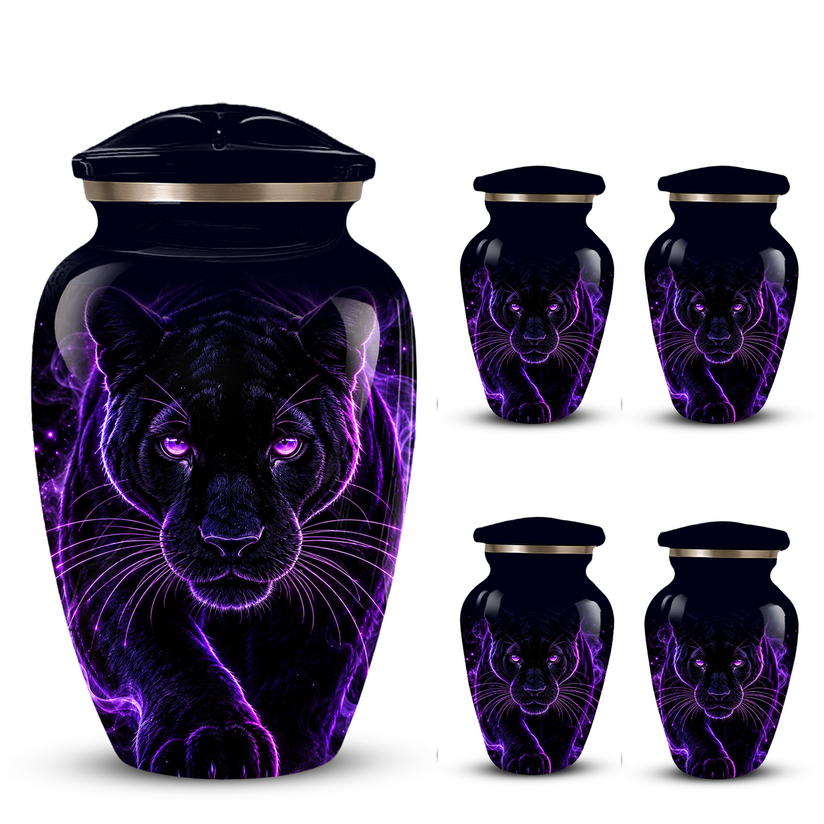 Black Panther Cremation Urn for Ashes | Personalized Panther Memorial Urn | Purple Panther Adult Urn