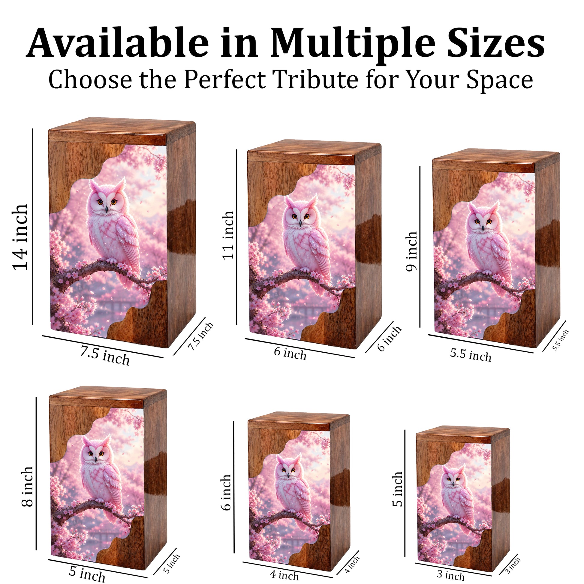 Pink Owl Wooden Cremation Urn – Cherry Blossom Memorial Urn