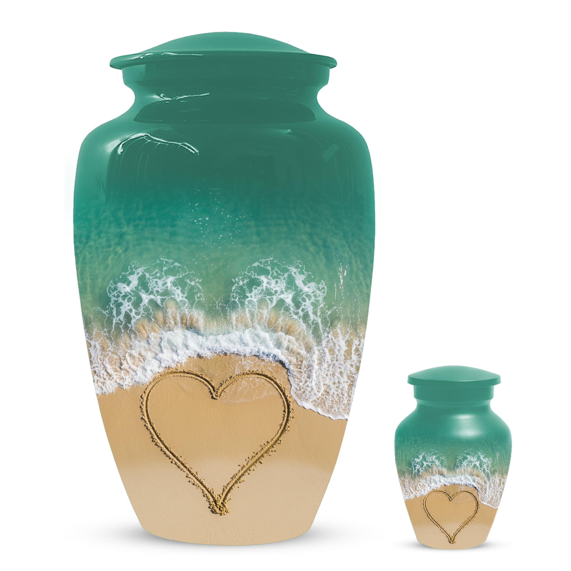 Beach Urn for Ashes, Custom Ocean Cremation Urn, Heart in Sand Memorial Urn