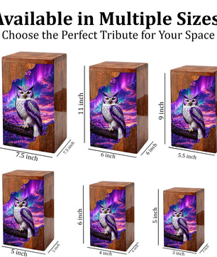 Purple Owl Wooden Cremation Urn – Aurora Memorial Urn