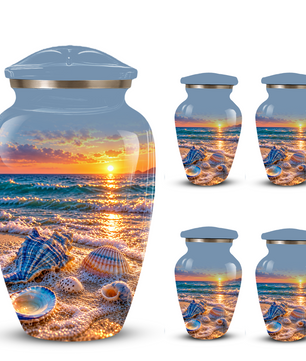 Adult Cremation Urn for Ashes, Personalized Seashell Beach Sunset Urn