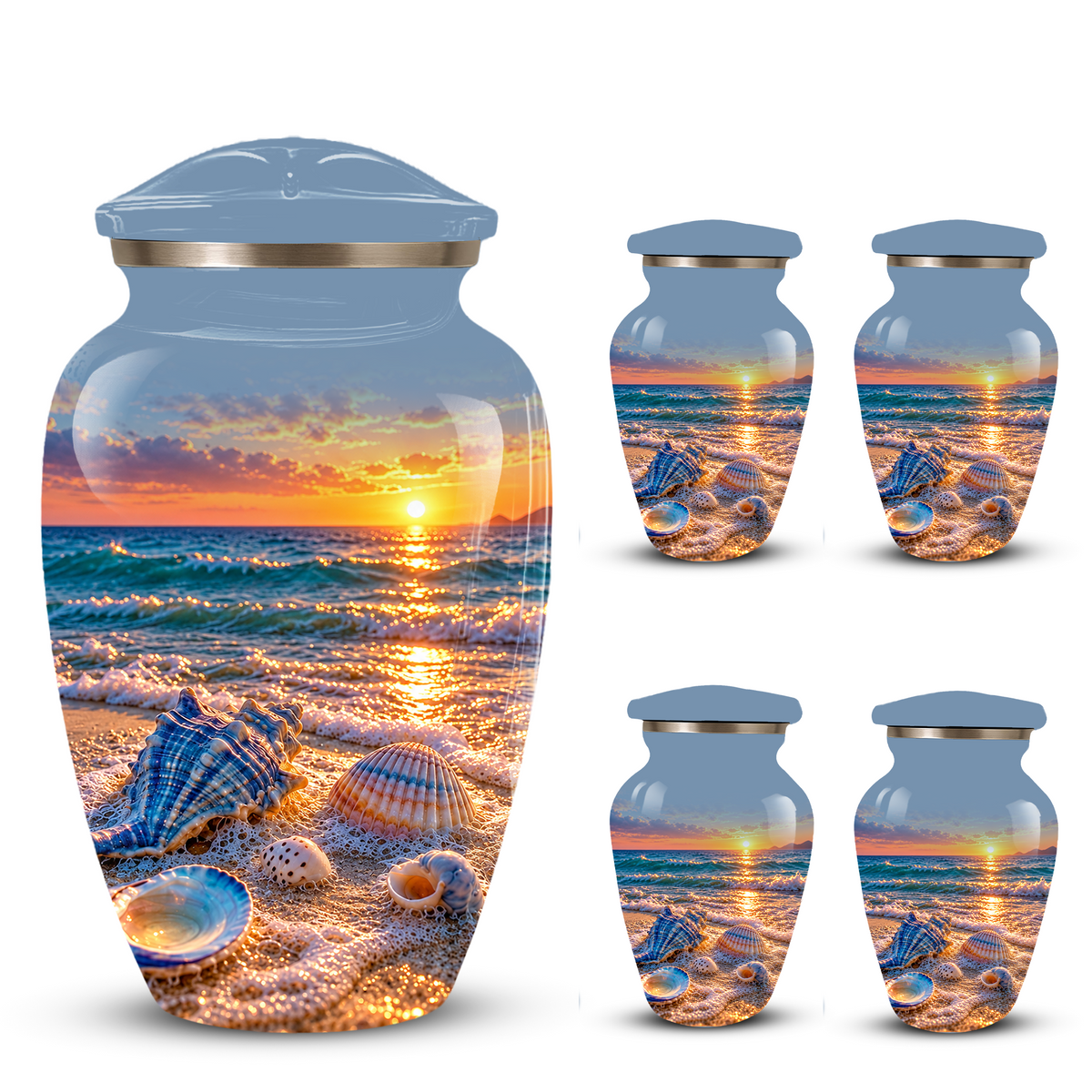 Adult Cremation Urn for Ashes, Personalized Seashell Beach Sunset Urn