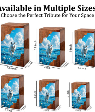 White Dog Wooden Cremation Urn – Personalized Pet Memorial Urn for Dog Ashes