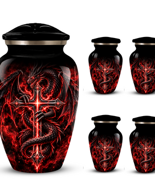 Red Dragon Cremation Urn – Dragon & Cross Adult Memorial Urn for Ashes