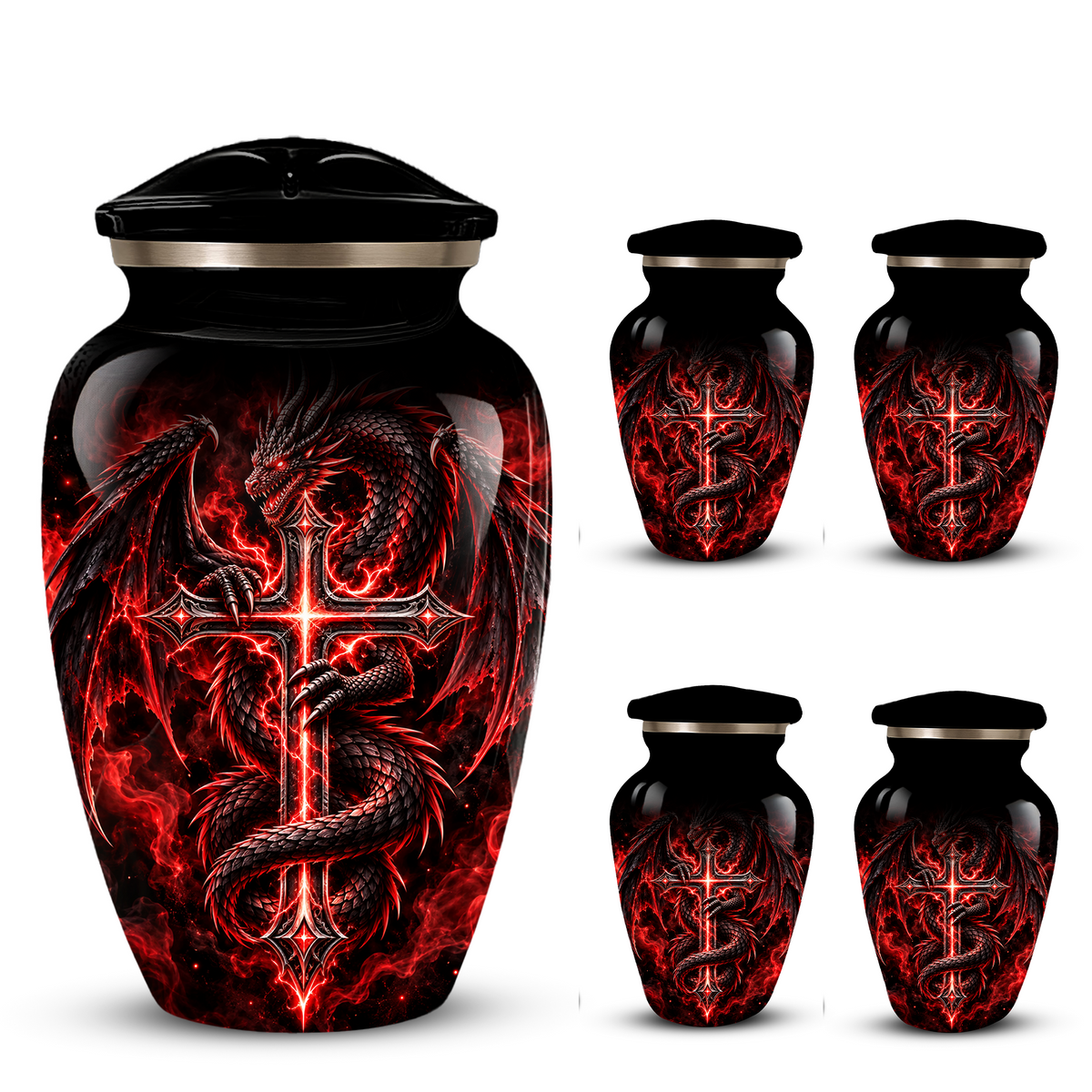 Red Dragon Cremation Urn – Dragon & Cross Adult Memorial Urn for Ashes