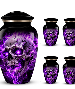 Adult Cremation Urn – Purple Skull & Flames Memorial Urn for Adult Ashes