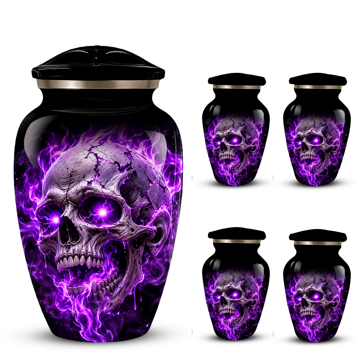 Adult Cremation Urn – Purple Skull & Flames Memorial Urn for Adult Ashes