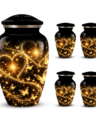 Personalized Adult Cremation Urn for Ashes, Golden Butterfly Heart Memorial Urn, Custom Adult Urn