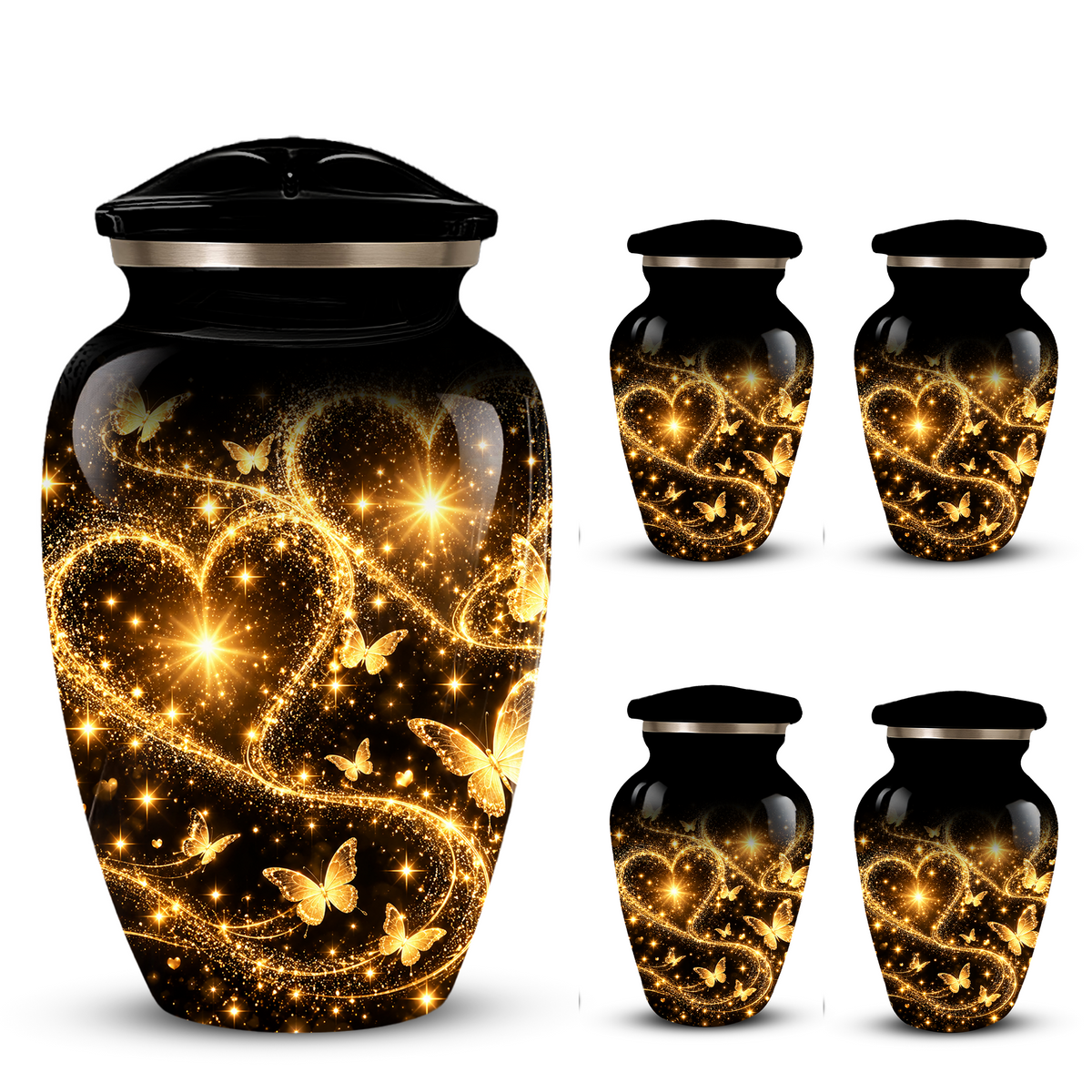 Personalized Adult Cremation Urn for Ashes, Golden Butterfly Heart Memorial Urn, Custom Adult Urn