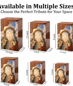 Cross Wooden Cremation Urn – Christian Memorial Urn for Human Ashes