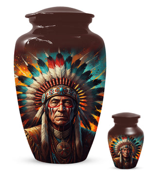 Native American Inspired Cremation Urn for Adult Ashes | Tribal Portrait Memorial Adult Urn