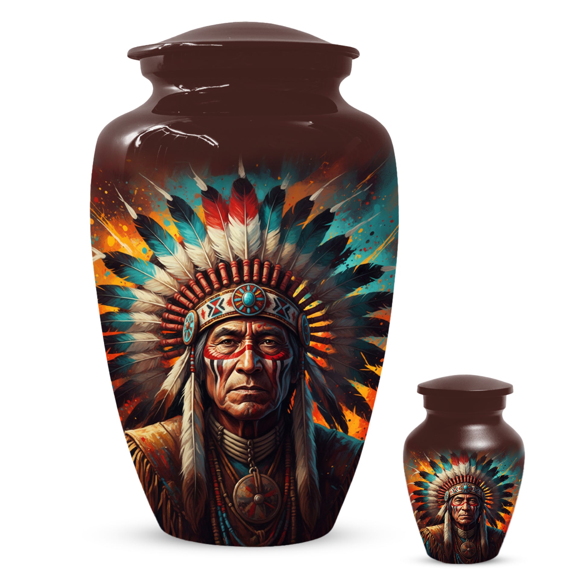 Native American Inspired Cremation Urn for Adult Ashes | Tribal Portrait Memorial Adult Urn